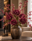 Kunstbloemen boeket | Boeket Hortensia's met bloesem Burgundy