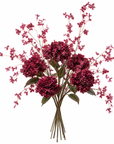 Kunstbloemen boeket | Boeket Hortensia's met bloesem Burgundy