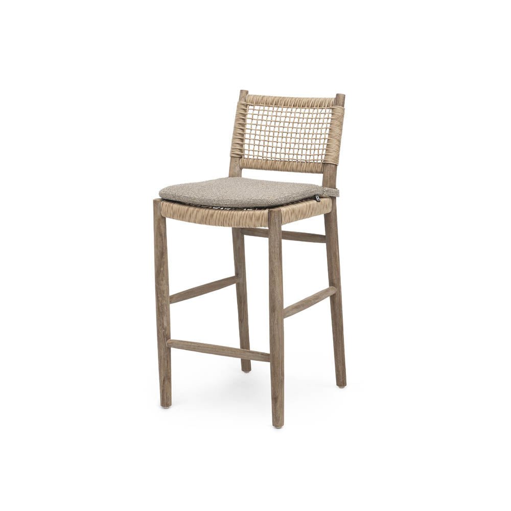Bar Chair Mieke | Teak Natural Grey / PE Wicker Sand - NU PUUR & GROEN