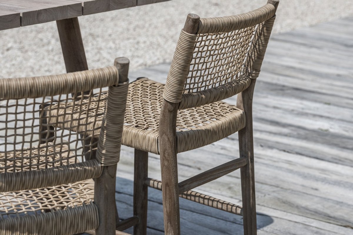 Bar Chair Mieke | Teak Natural Grey / PE Wicker Sand - NU PUUR & GROEN