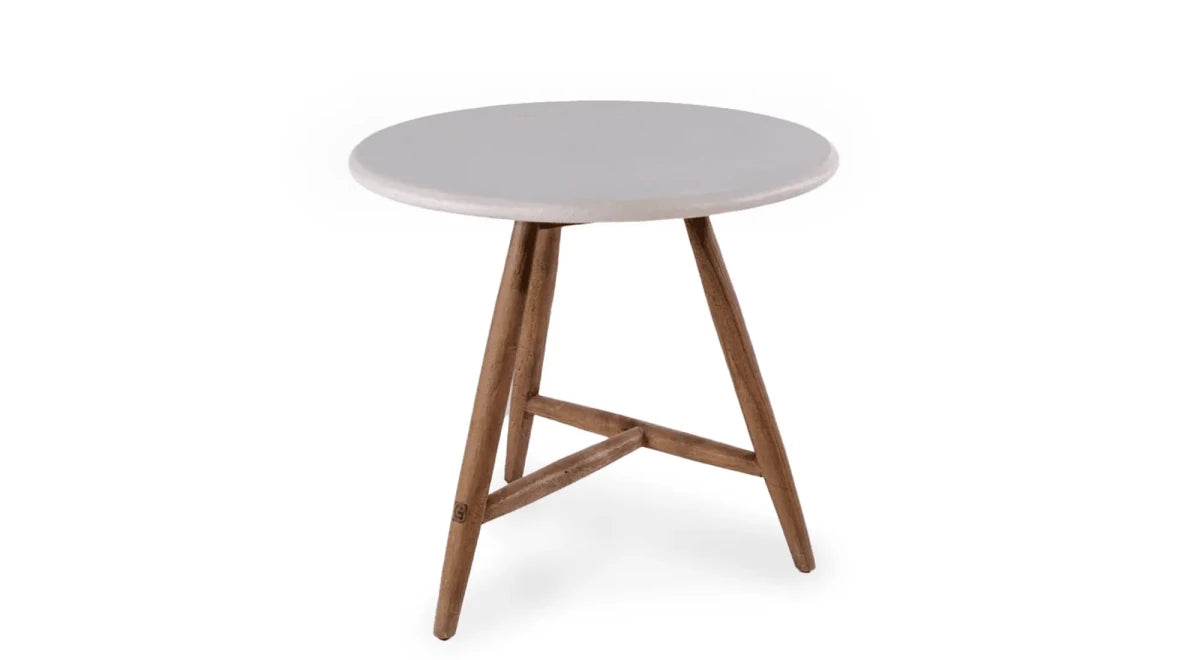 Bistro Round Table Faye | Teak Woodstain Emas Brown / Conrete Top - NU PUUR & GROEN