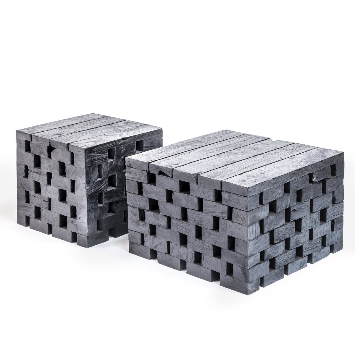 Coffee Table Puzzle Large | Reclaimed Teak Black - NU PUUR & GROEN