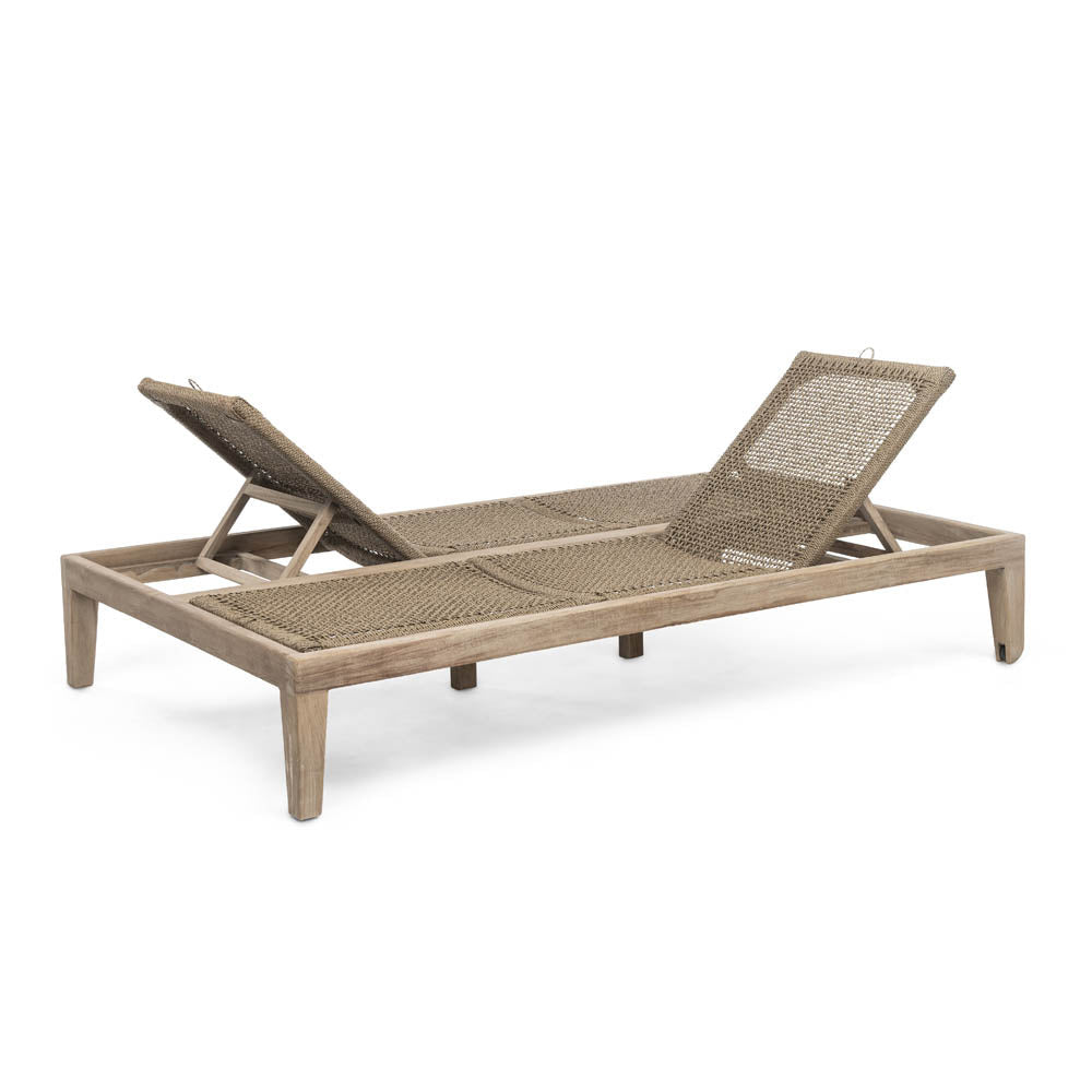 Double Sunlounger Lisa incl. Wheels | Teak Natural Grey / PE Wicker Antique Weed - NU PUUR & GROEN