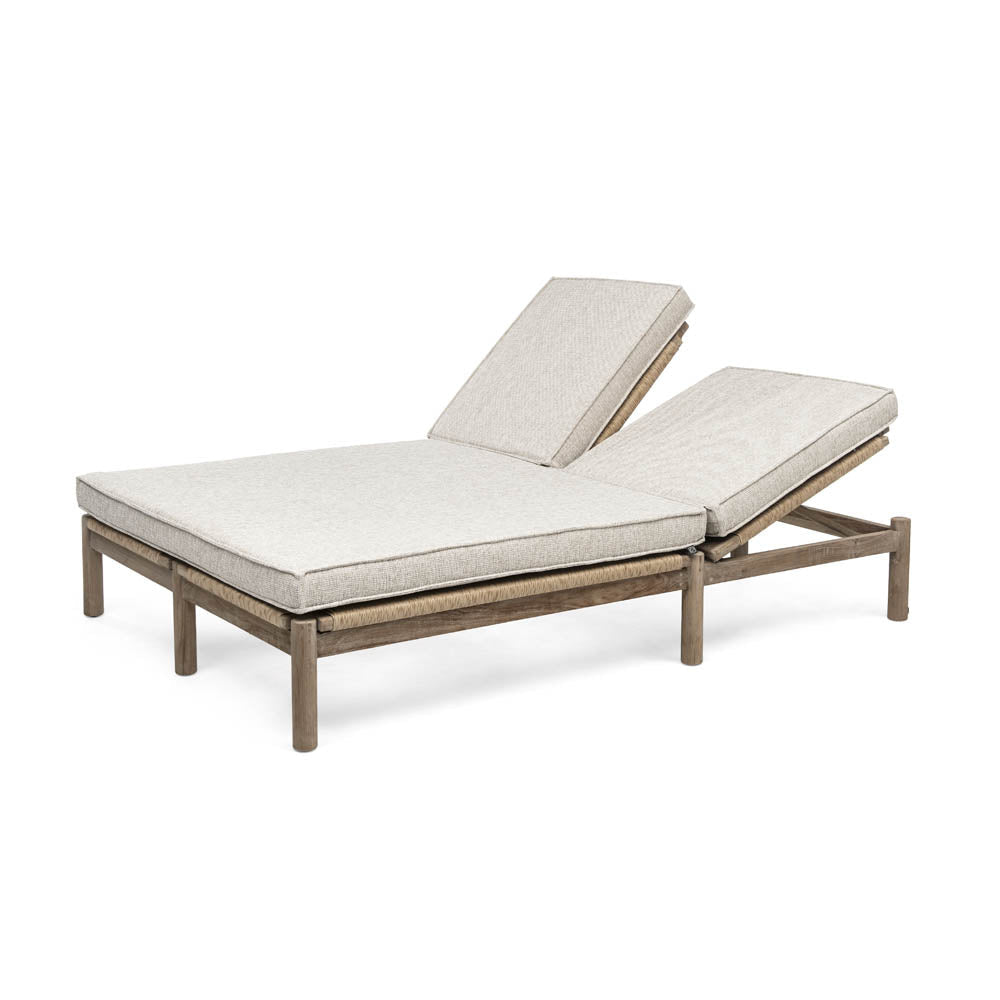 Double Sunlounger Mieke incl. Wheels | Teak Natural Grey & PE Wicker Sand - NU PUUR & GROEN