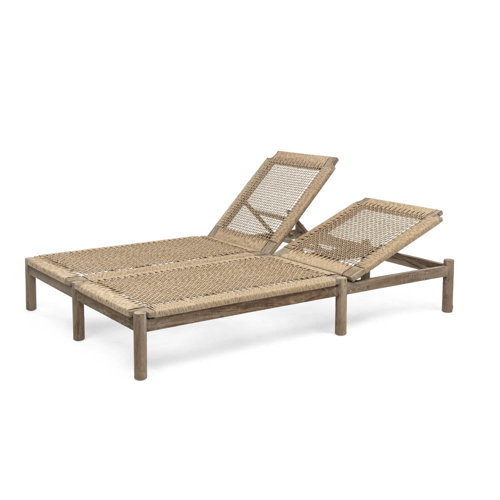 Double Sunlounger Mieke incl. Wheels | Teak Natural Grey & PE Wicker Sand - NU PUUR & GROEN