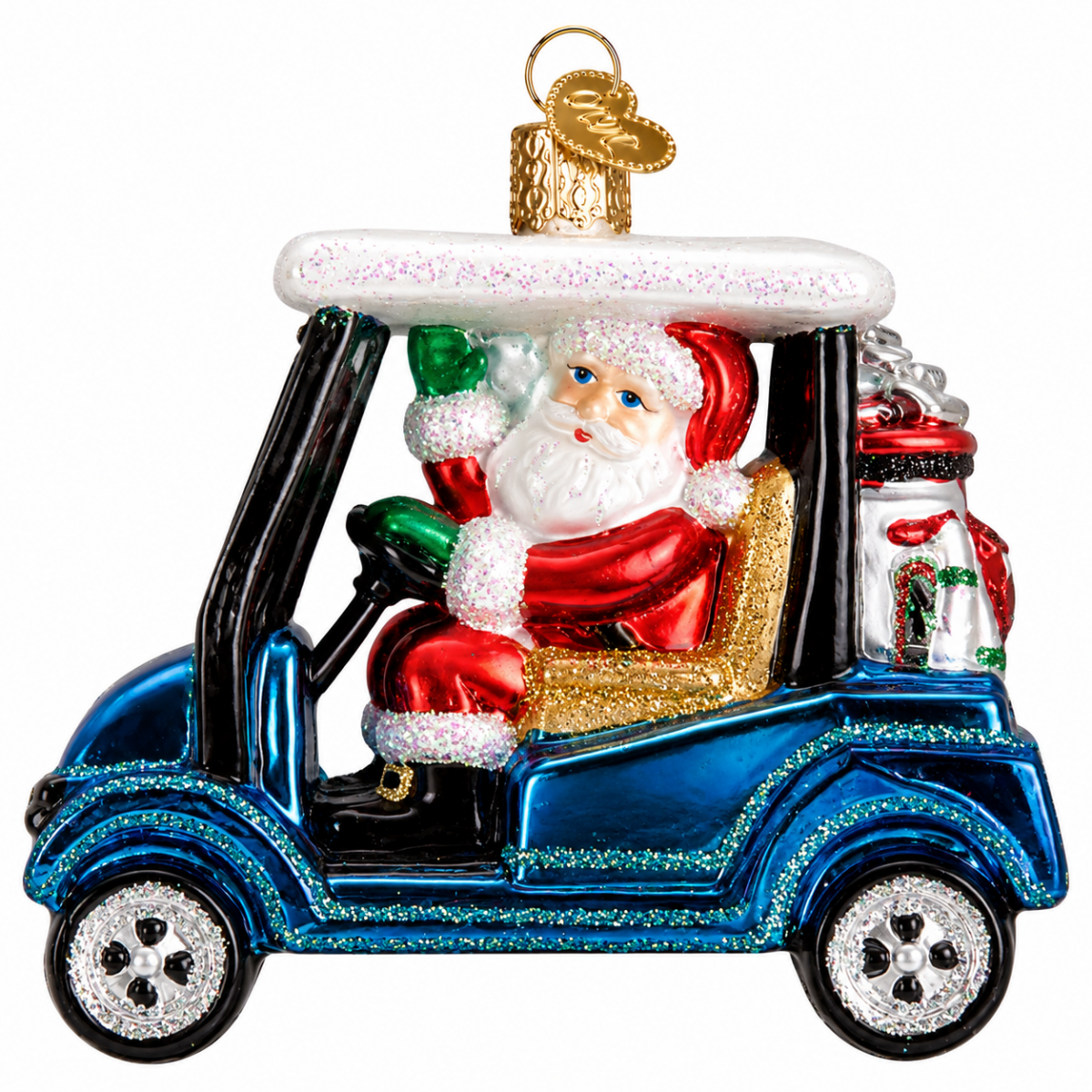 Kerst ornament | Golfkar met Kerstman | 8 cm - NU PUUR & GROEN