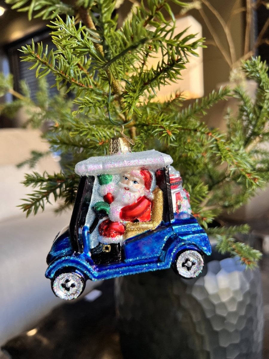 Kerst ornament | Golfkar met Kerstman | 8 cm - NU PUUR & GROEN