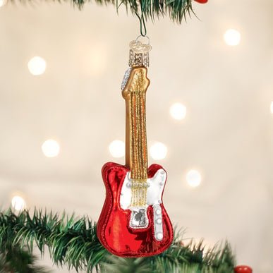 Kerst ornament | Rode Elektrische Gitaar | 13 cm - NU PUUR & GROEN