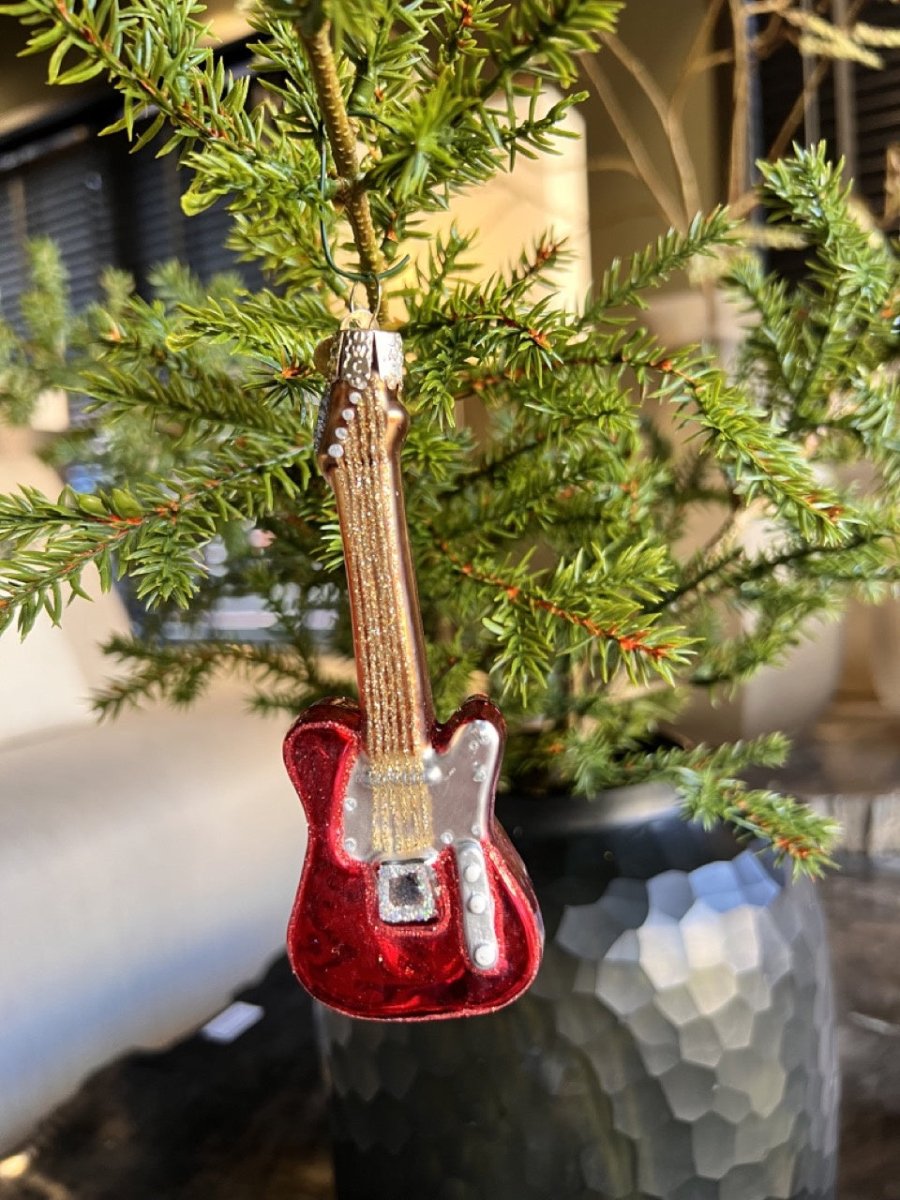 Kerst ornament | Rode Elektrische Gitaar | 13 cm - NU PUUR & GROEN