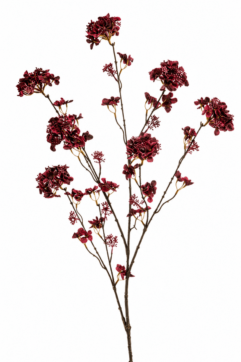 Kunstbloem Hortensia Tak Vertakt Burgundy | 120 cm - NU PUUR & GROEN