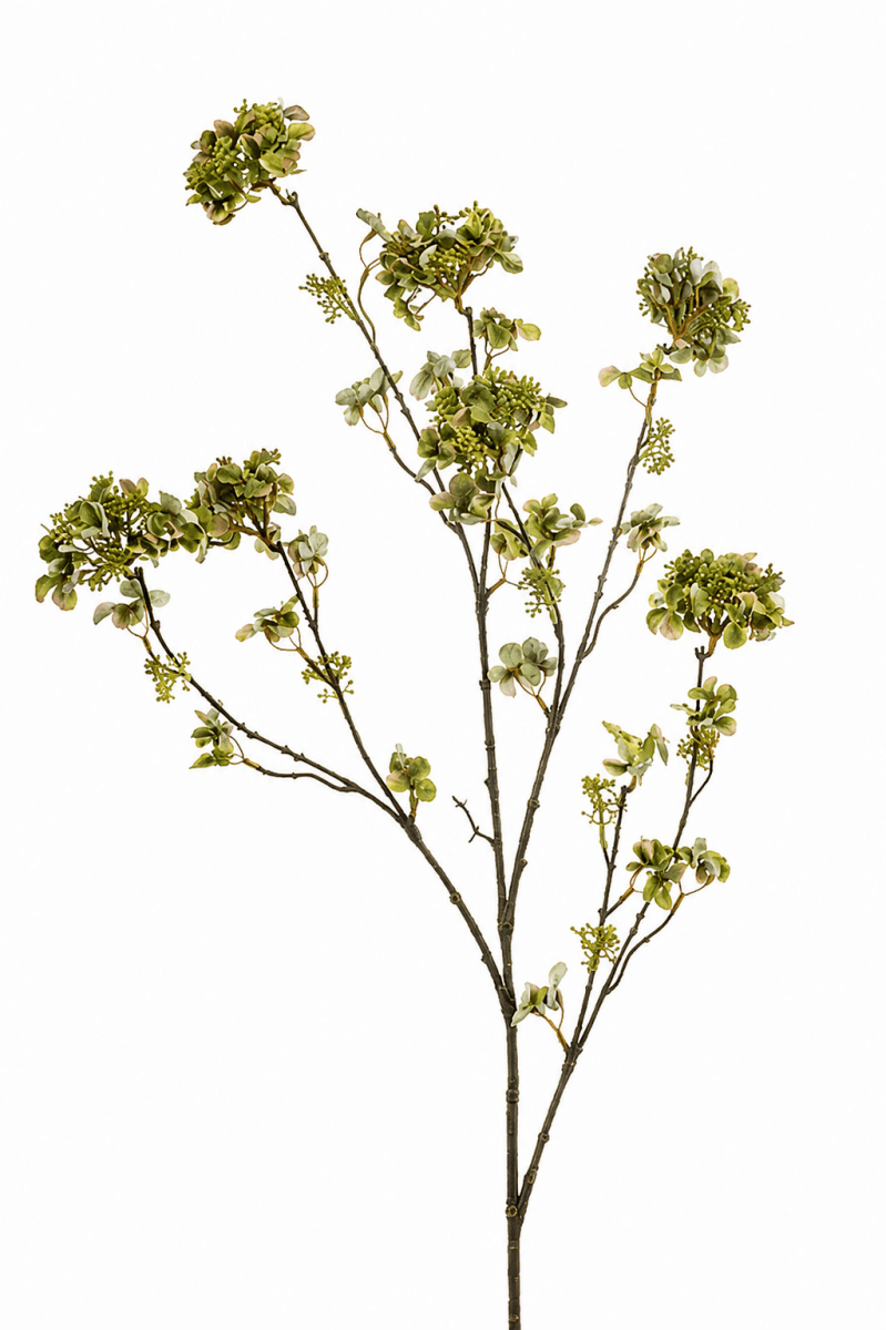 Kunstbloem Hortensia Tak Vertakt Groen | 120 cm - NU PUUR & GROEN