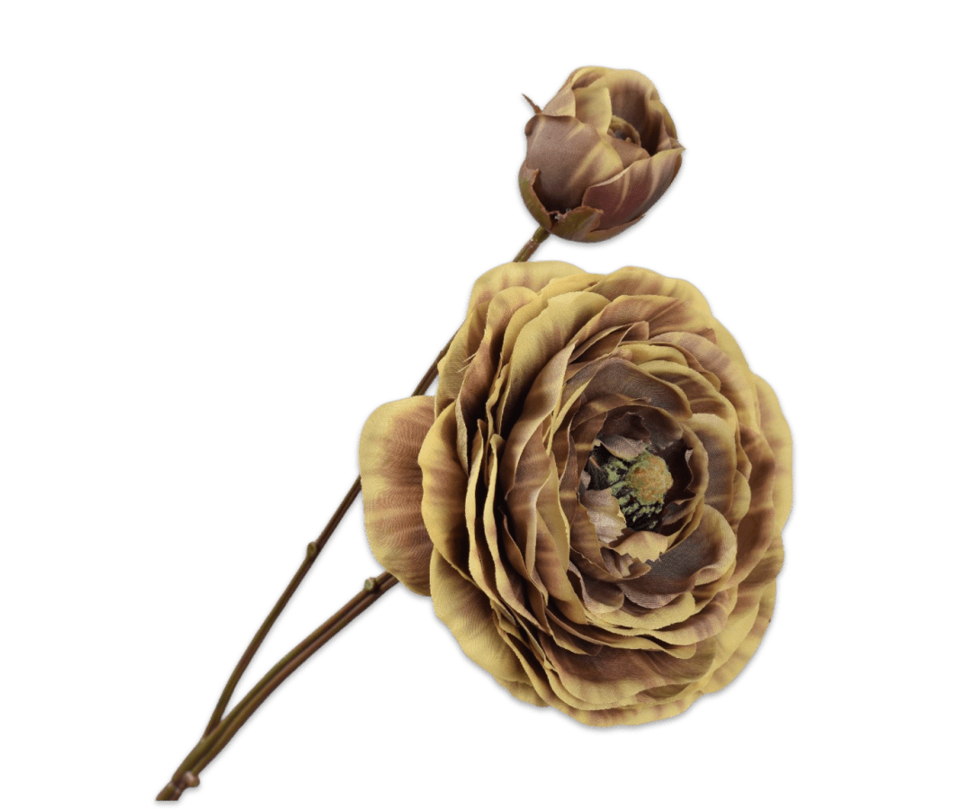 Kunstbloem Ranonkel Tak Geel/Bruin | 62 cm - NU PUUR &amp; GROEN