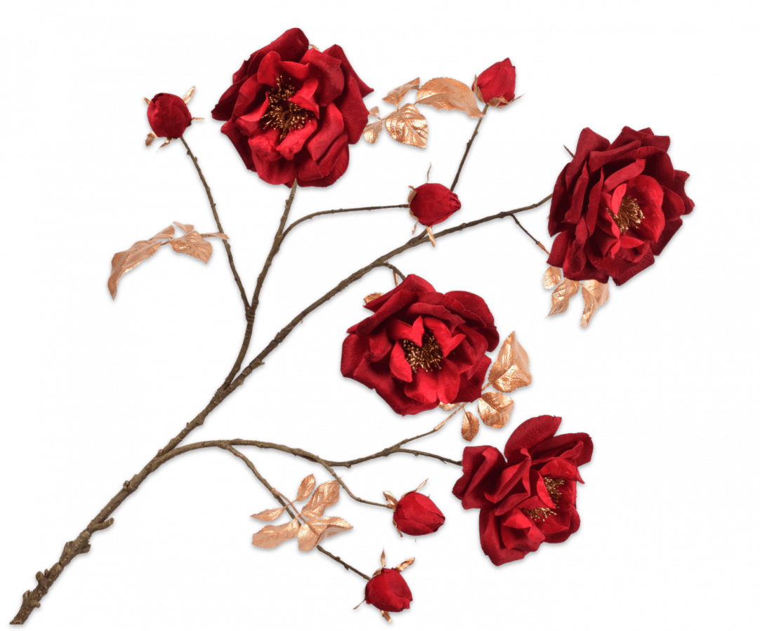 Kunstbloem Roos Tak Goud / Rood | 122 cm - NU PUUR & GROEN
