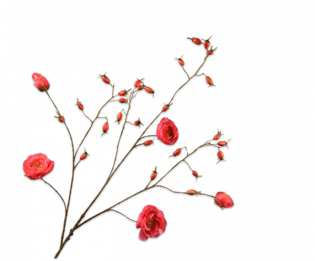 Kunstbloem Rozenbottel Tak Roze DK REAL TOUCH | 106 cm - NU PUUR & GROEN