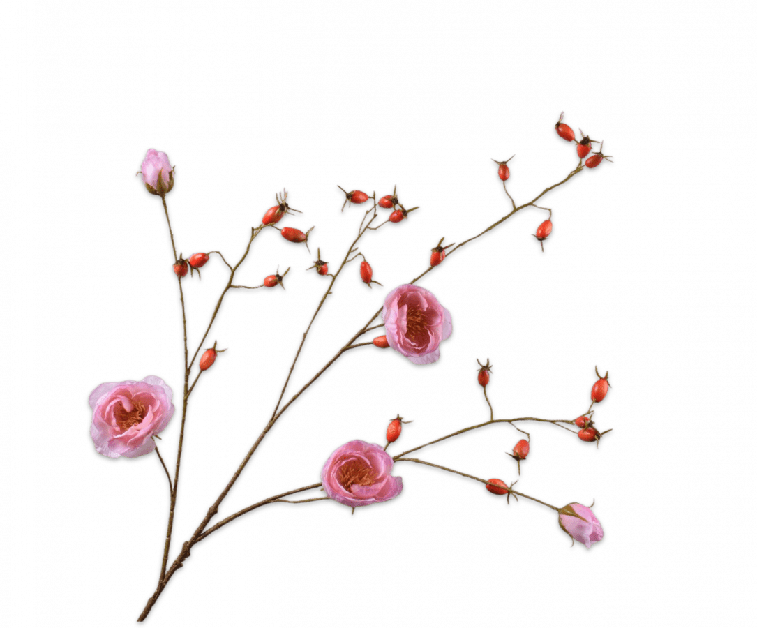 Kunstbloem Rozenbottel Tak Roze LT REAL TOUCH | 106 cm - NU PUUR & GROEN