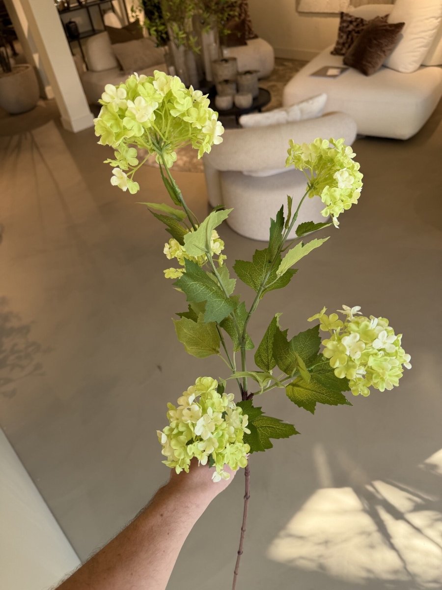 Kunstbloem Sneeuwbal Tak Groen | 85 cm - NU PUUR &amp; GROEN