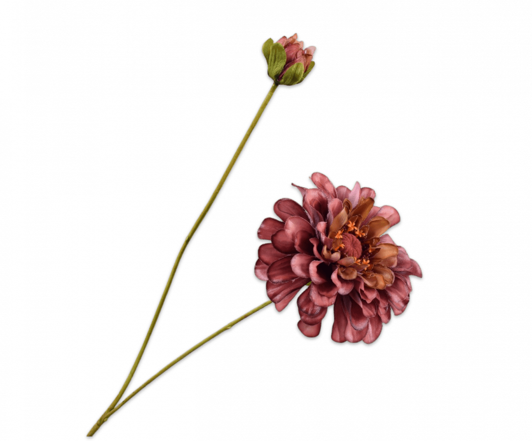 Kunstbloem Zinnia Tak Mauve/Groen REAL TOUCH | 62 cm - NU PUUR & GROEN