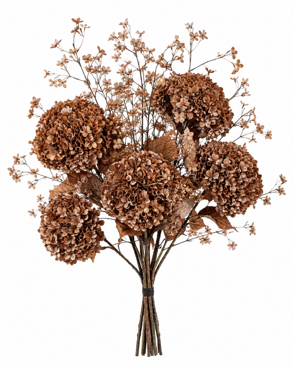 Kunstbloemen boeket | Boeket Hortensia's met bloesem Bruin - NU PUUR & GROEN