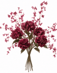 Kunstbloemen boeket | Boeket Hortensia's met bloesem Burgundy - NU PUUR & GROEN
