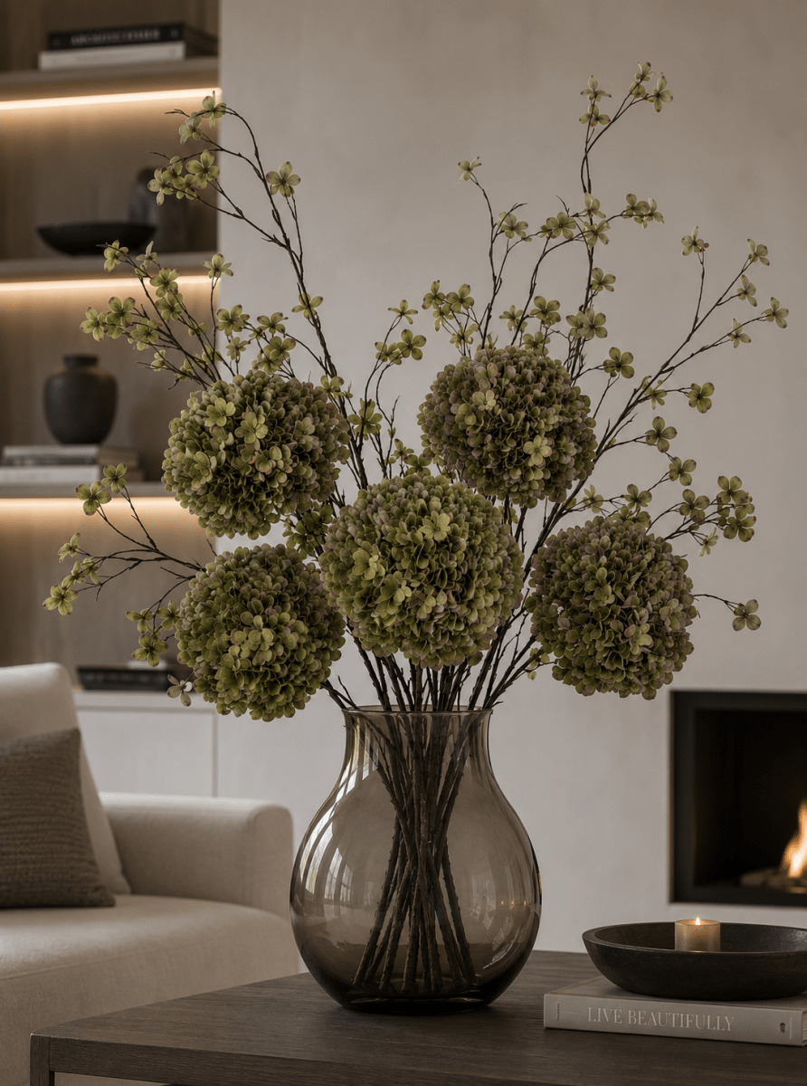 Kunstbloemen boeket | Boeket Hortensia's met bloesem Groen - NU PUUR & GROEN