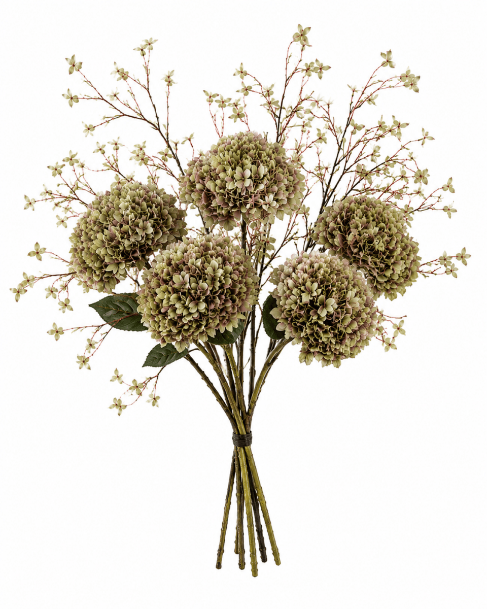 Kunstbloemen boeket | Boeket Hortensia's met bloesem Groen - NU PUUR & GROEN