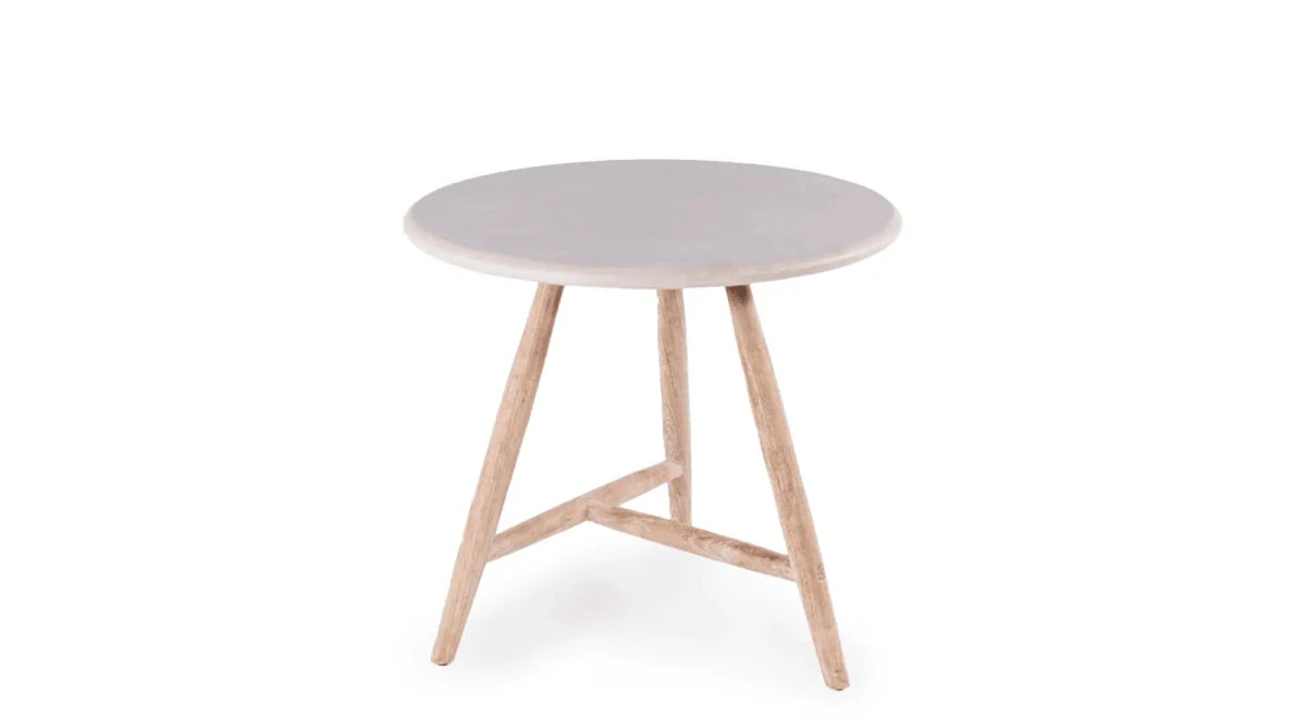 Low dining Bistro Round Table Faye | Teak Natural Grey / Concrete Top - NU PUUR & GROEN