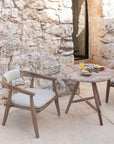 Low Dining Bistro Round Table Faye | Teak Natural Grey - NU PUUR & GROEN