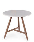 Low dining Bistro Round Table Faye | Teak Woodstain Emas Brown / Concrete Top - NU PUUR & GROEN