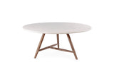 Low Dining Round Table Faye XL | Teak Woodstain Emas Brown / Conrete Top