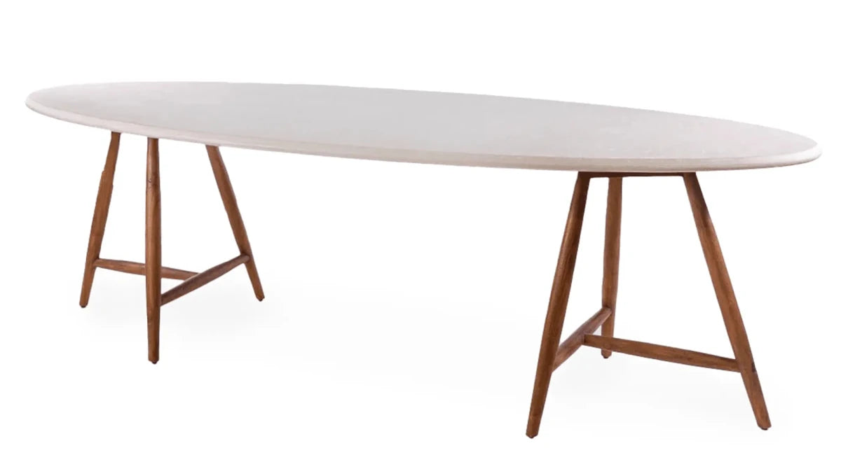 Oval Table Faye | Teak Woodstain Emas Brown / Concrete Top - NU PUUR & GROEN