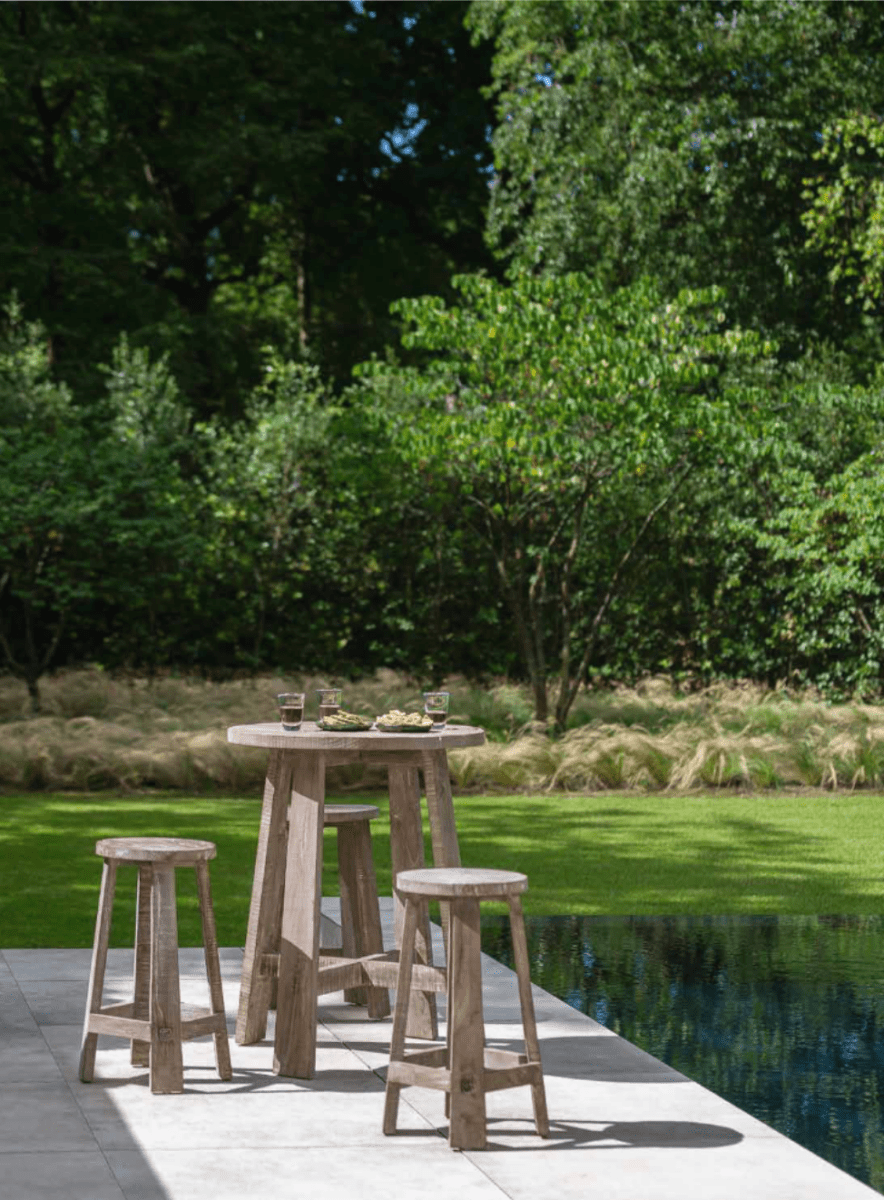 Round Bar Table Alex | Teak Natural Grey - NU PUUR & GROEN