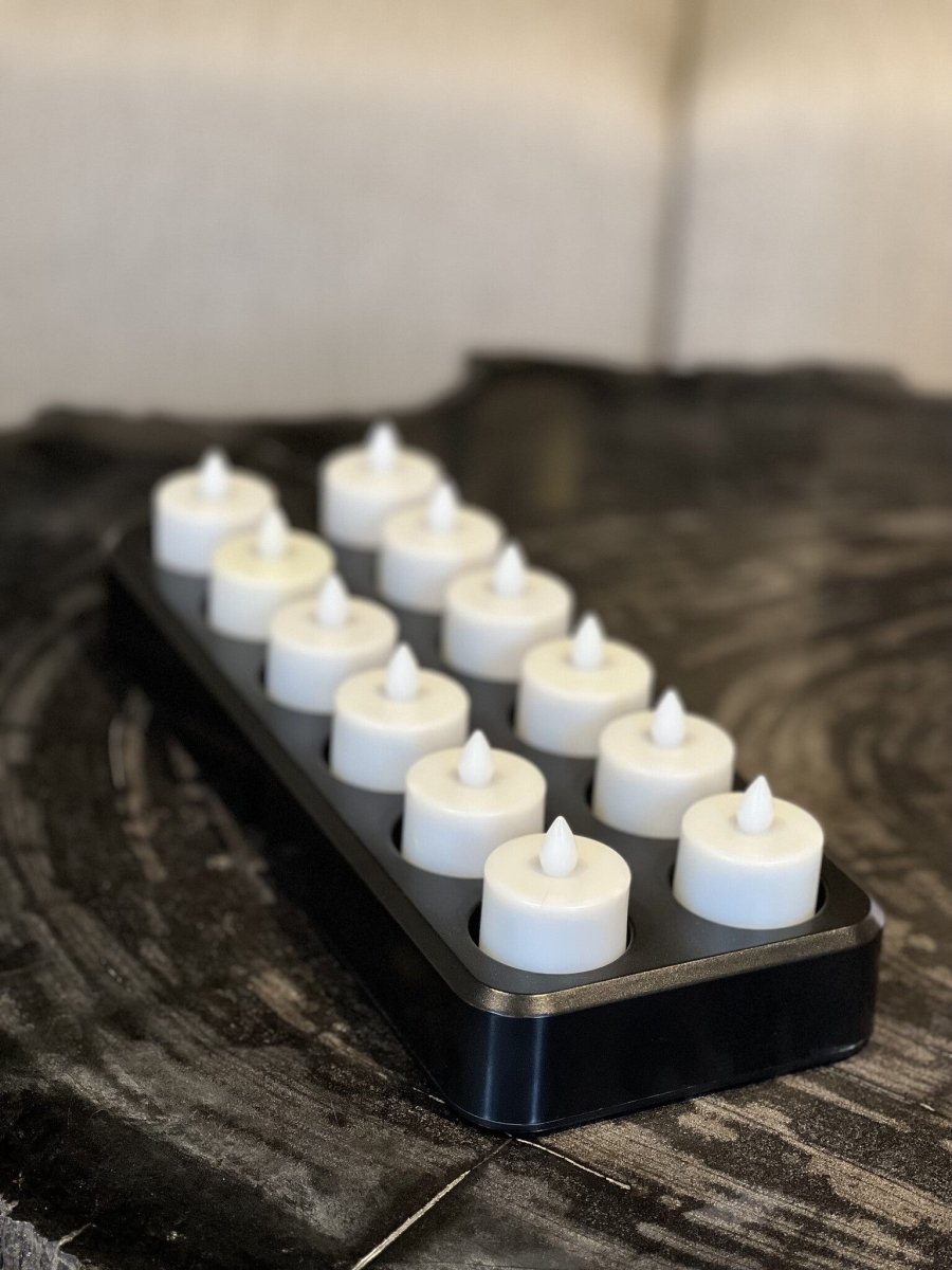 Set van 12 Luxe Oplaadbare LED-Theelichtjes - NU PUUR & GROEN