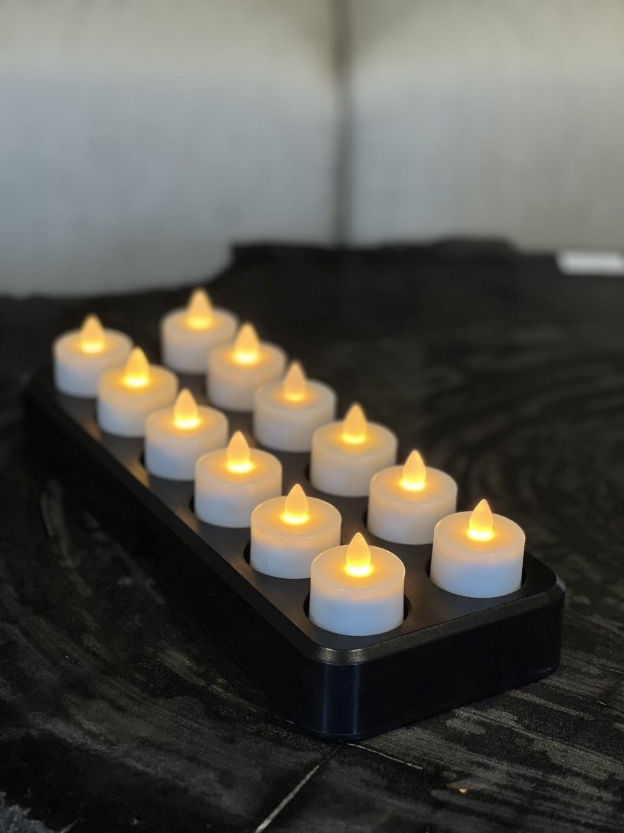 Set van 12 Luxe Oplaadbare LED-Theelichtjes - NU PUUR & GROEN