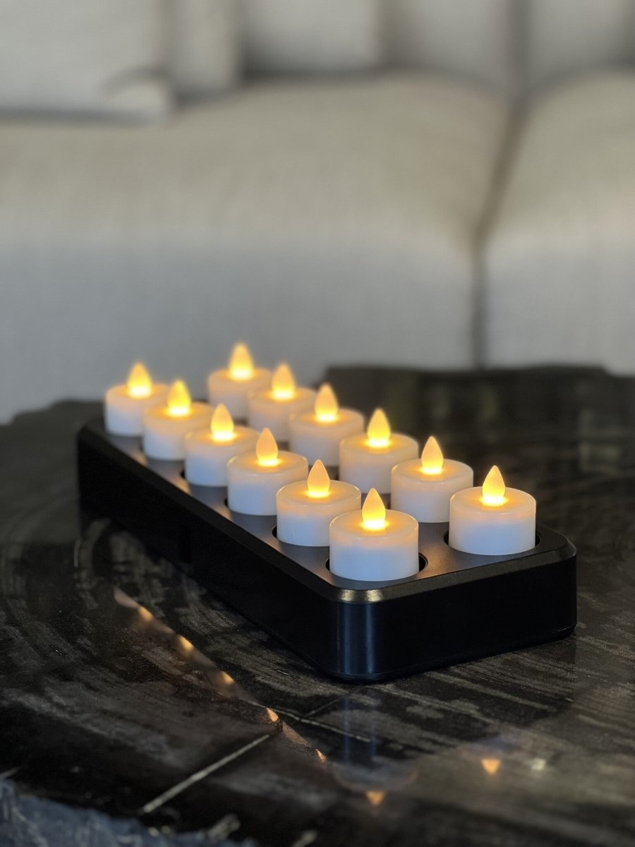 Set van 12 Luxe Oplaadbare LED-Theelichtjes - NU PUUR & GROEN
