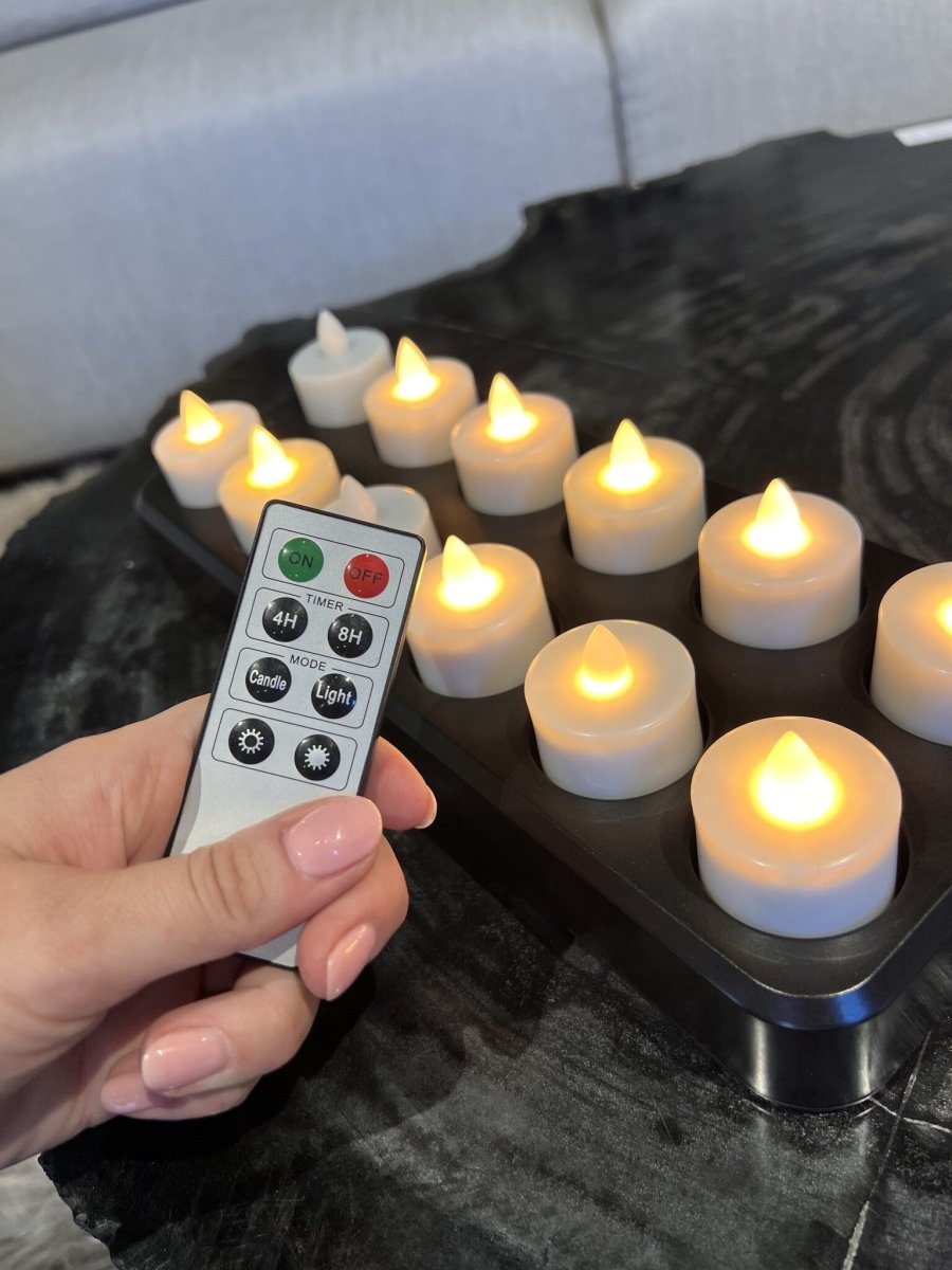 Set van 12 Luxe Oplaadbare LED-Theelichtjes - NU PUUR & GROEN