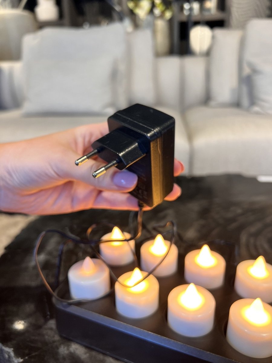 Set van 12 Luxe Oplaadbare LED-Theelichtjes - NU PUUR & GROEN