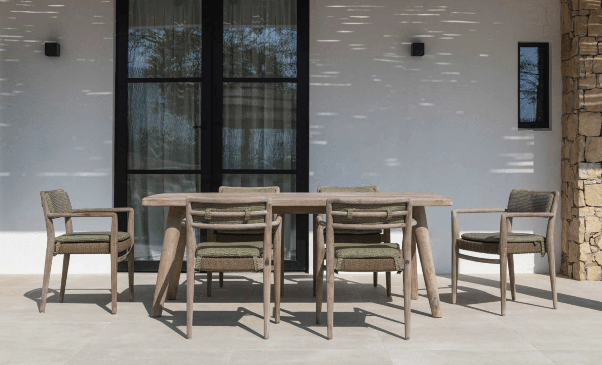 Stackable Armchair Jared | Teak Natural Grey / PE Wicker Antique Weed - NU PUUR & GROEN