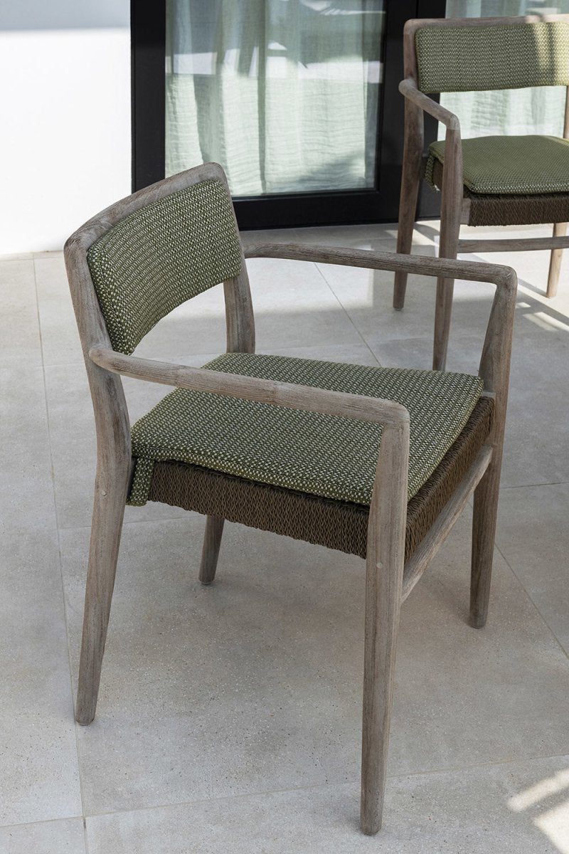 Stackable Armchair Jared | Teak Natural Grey / PE Wicker Antique Weed - NU PUUR &amp; GROEN
