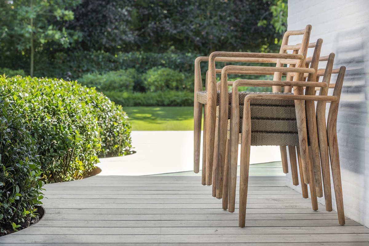 Stackable Armchair Jared | Teak Natural Grey / PE Wicker Antique Weed - NU PUUR &amp; GROEN